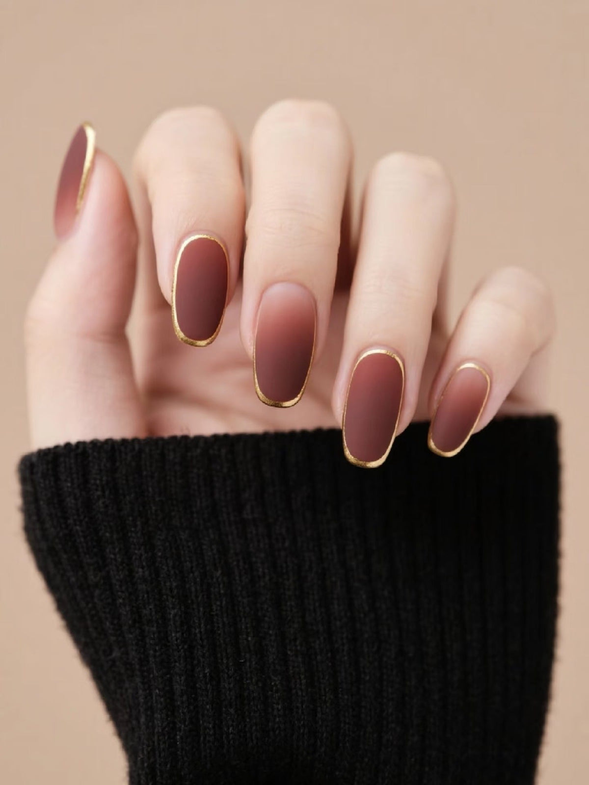 Matte Finish Press-On Nail Set with Gold Edges