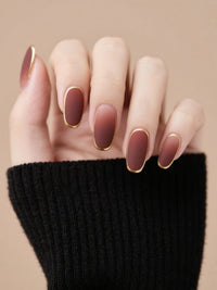 Matte Finish Press-On Nail Set with Gold Edges