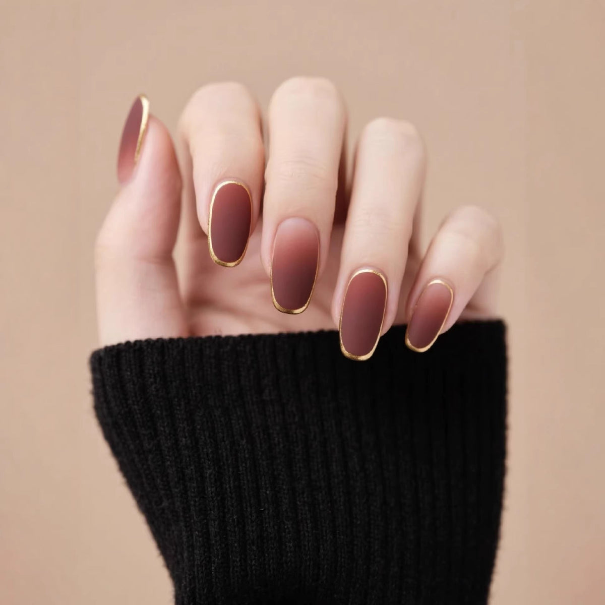 Matte Finish Press-On Nail Set with Gold Edges