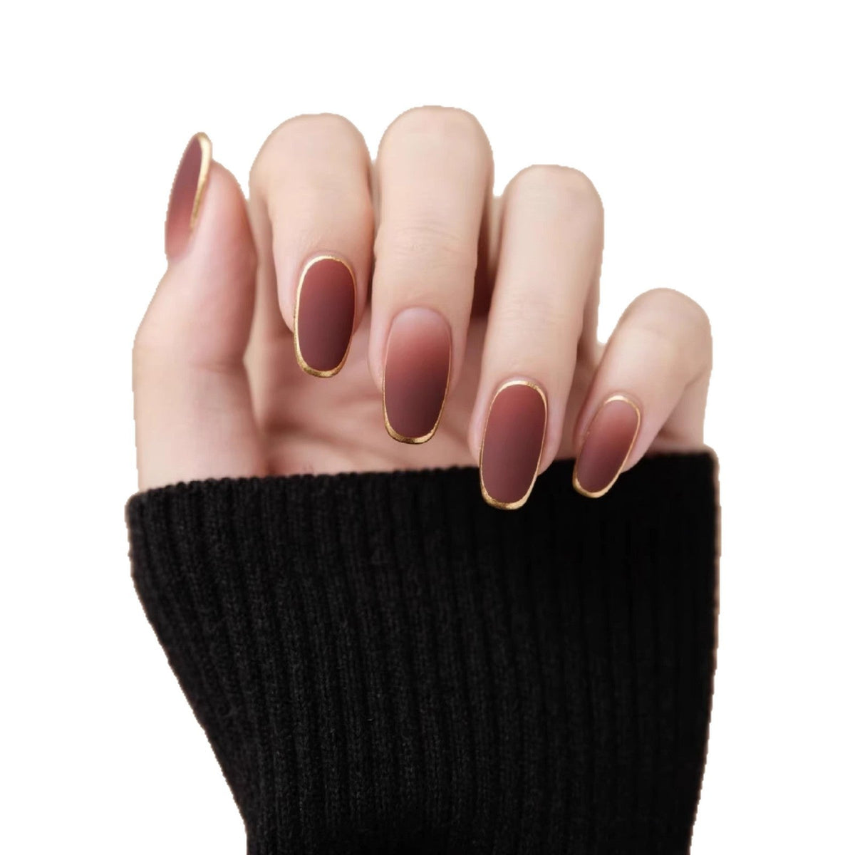 Matte Finish Press-On Nail Set with Gold Edges