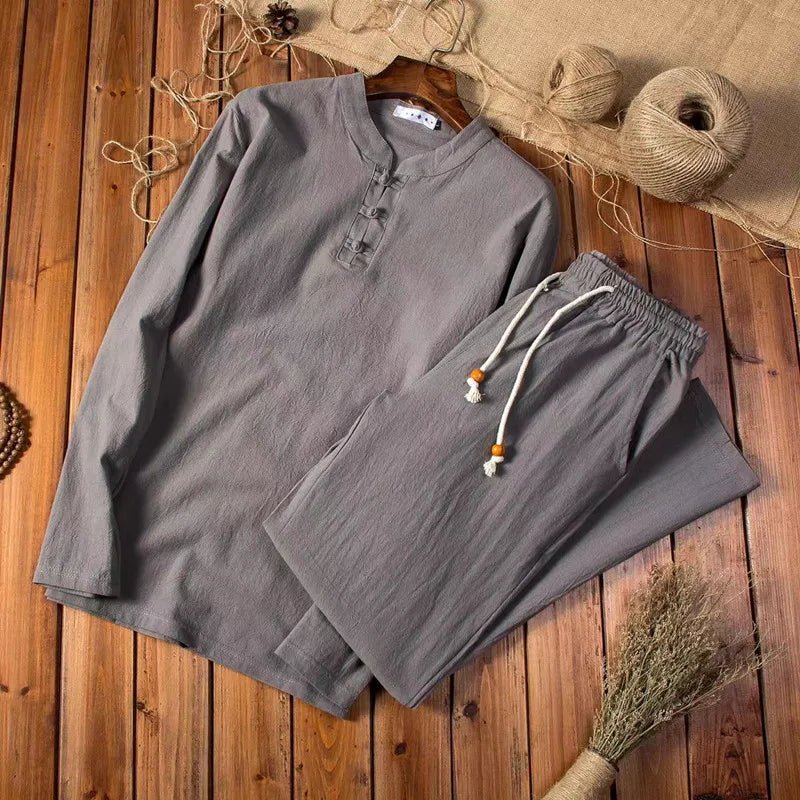 Men's Breathable Cotton Lounge Set with Relaxed Fit and Long Sleeves – Lightweight for Everyday Comfort