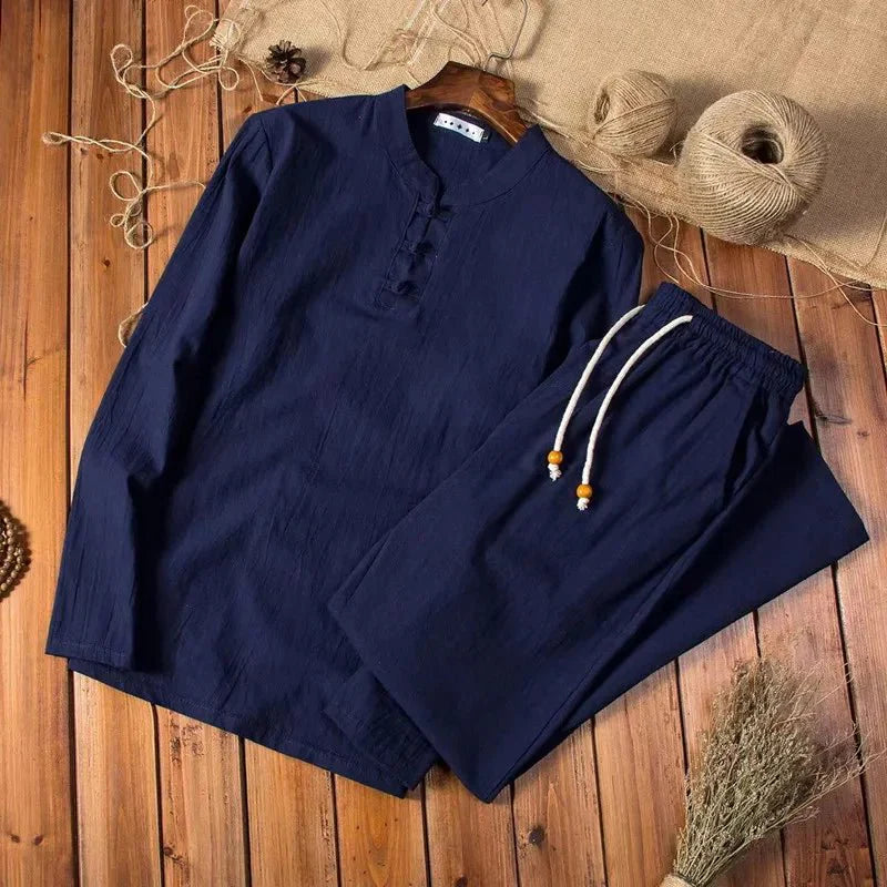 Men's Breathable Cotton Lounge Set with Relaxed Fit and Long Sleeves – Lightweight for Everyday Comfort