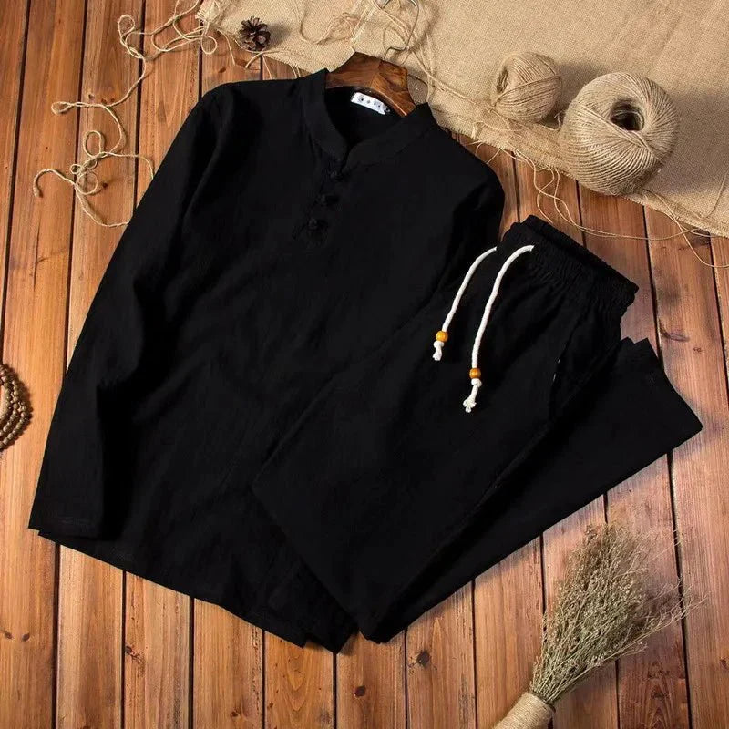 Men's Breathable Cotton Lounge Set with Relaxed Fit and Long Sleeves – Lightweight for Everyday Comfort