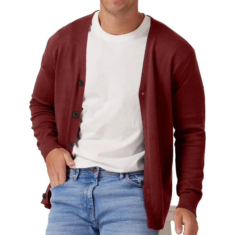 Men's Casual Long-Sleeved V-Neck Knit Cardigan
