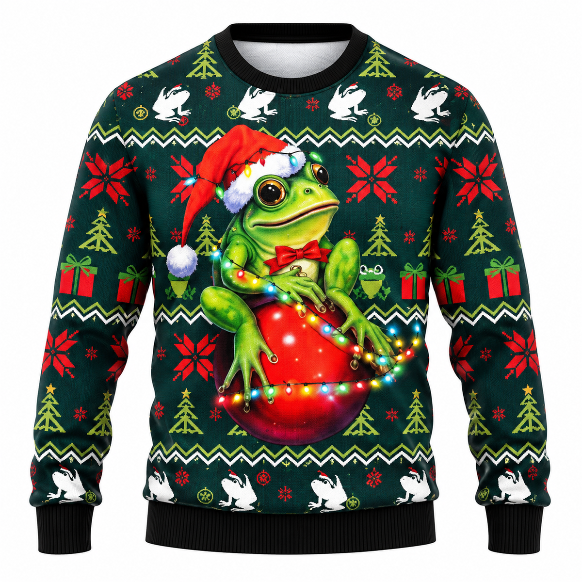 Sweat-shirt de Noël pour homme avec flocons de neige, sapin de Noël et motif lumineux - Coupe décontractée, col rond et manches longues