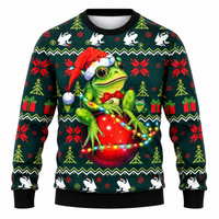 Sweat-shirt de Noël pour homme avec flocons de neige, sapin de Noël et motif lumineux - Coupe décontractée, col rond et manches longues