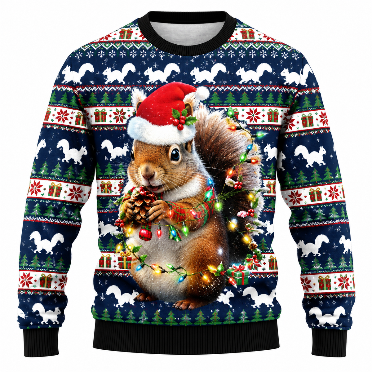 Sweat-shirt de Noël pour homme avec flocons de neige, sapin de Noël et motif lumineux - Coupe décontractée, col rond et manches longues