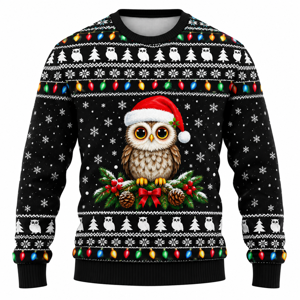Sweat-shirt de Noël pour homme avec flocons de neige, sapin de Noël et motif lumineux - Coupe décontractée, col rond et manches longues