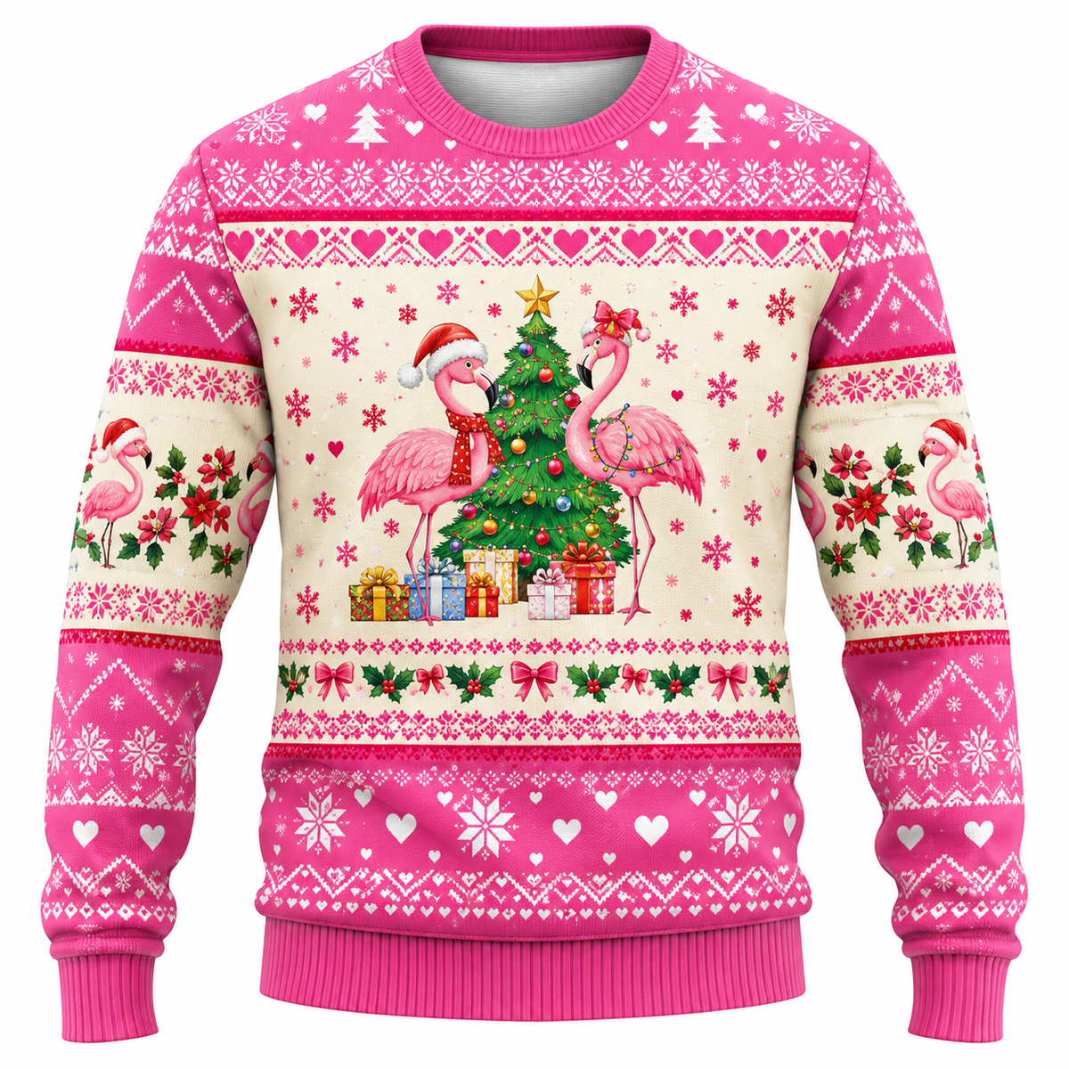 Sweat-shirt de Noël pour homme avec flocons de neige, sapin de Noël et motif lumineux - Coupe décontractée, col rond et manches longues