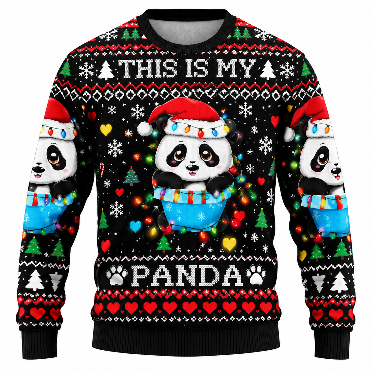 Sweat-shirt de Noël pour homme avec flocons de neige, sapin de Noël et motif lumineux - Coupe décontractée, col rond et manches longues