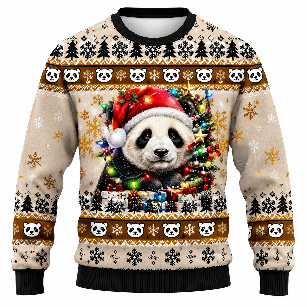 Sweat-shirt de Noël pour homme avec flocons de neige, sapin de Noël et motif lumineux - Coupe décontractée, col rond et manches longues