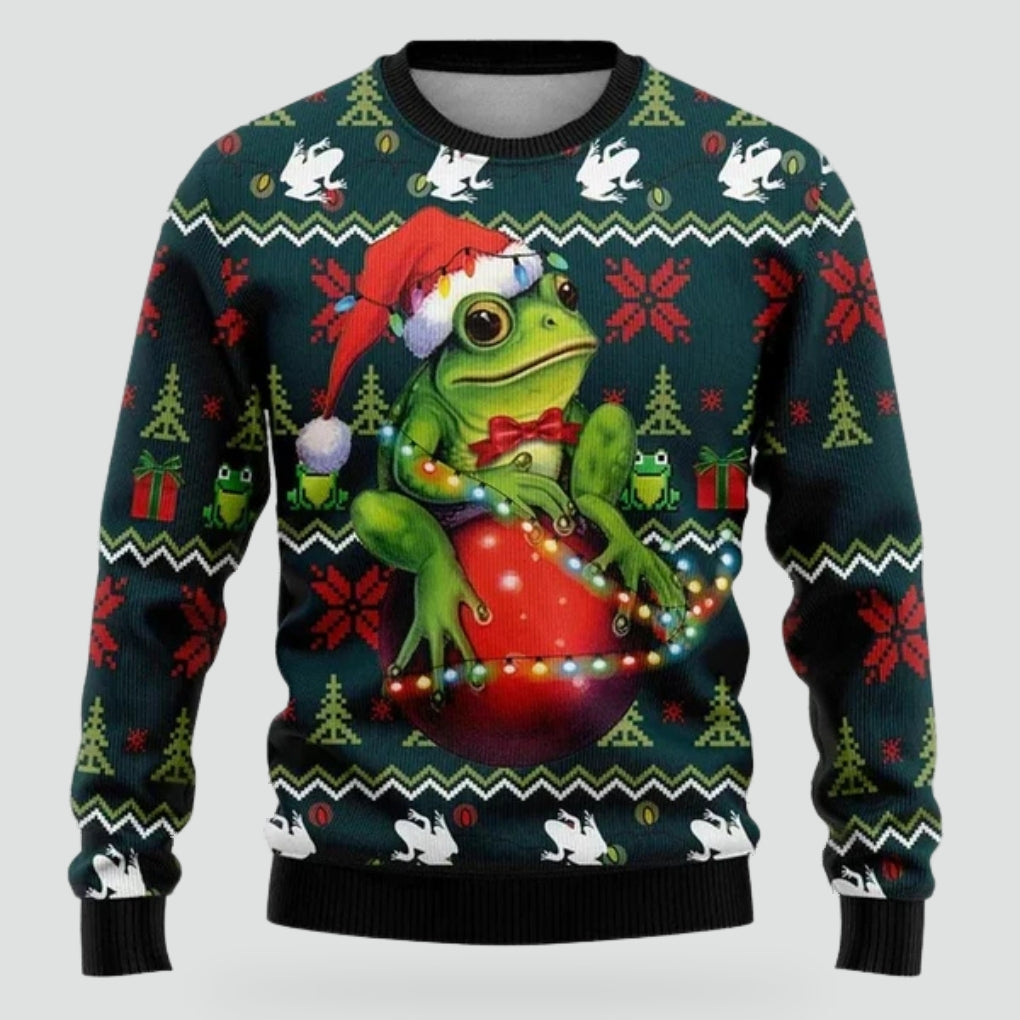 Sweat-shirt de Noël pour homme avec flocons de neige, sapin de Noël et motif lumineux - Coupe décontractée, col rond et manches longues