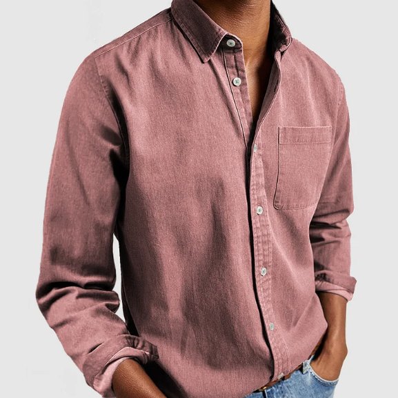 Men's Classic Denim-Style Button-Up Shirt