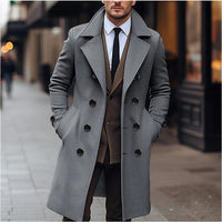Men's Elegant Double-Breasted Wool Coat with Wide Lapels and Tailored Business Cut