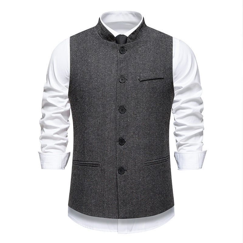 Men's Elegant Herringbone Waistcoat with Functional Pockets