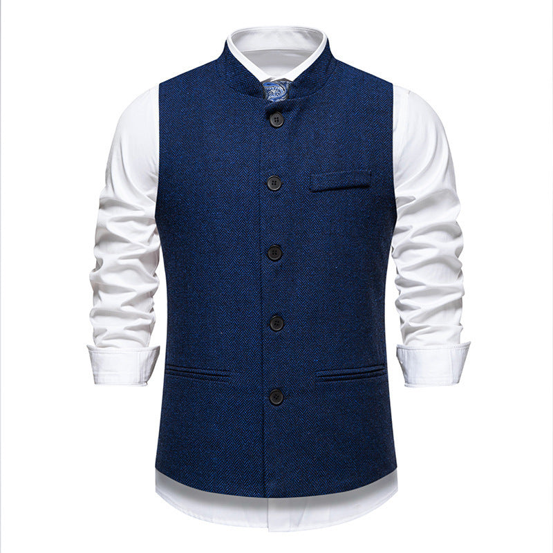 Men's Elegant Herringbone Waistcoat with Functional Pockets