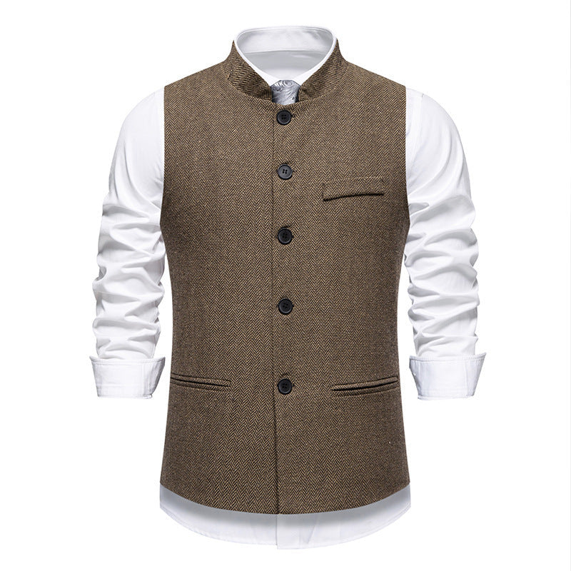 Men's Elegant Herringbone Waistcoat with Functional Pockets