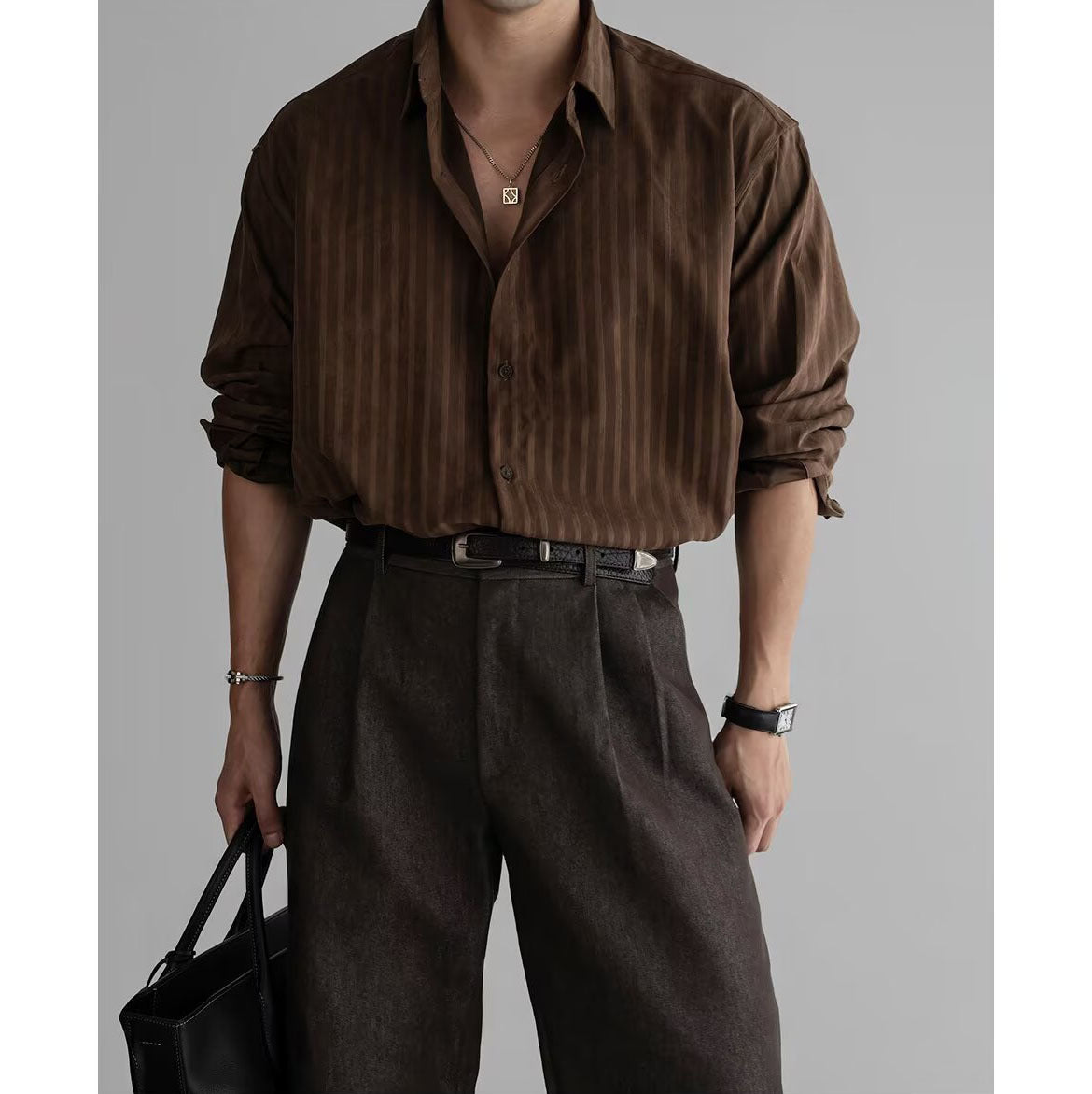 Men's Elegant Shirt with Fine Ribbed Texture