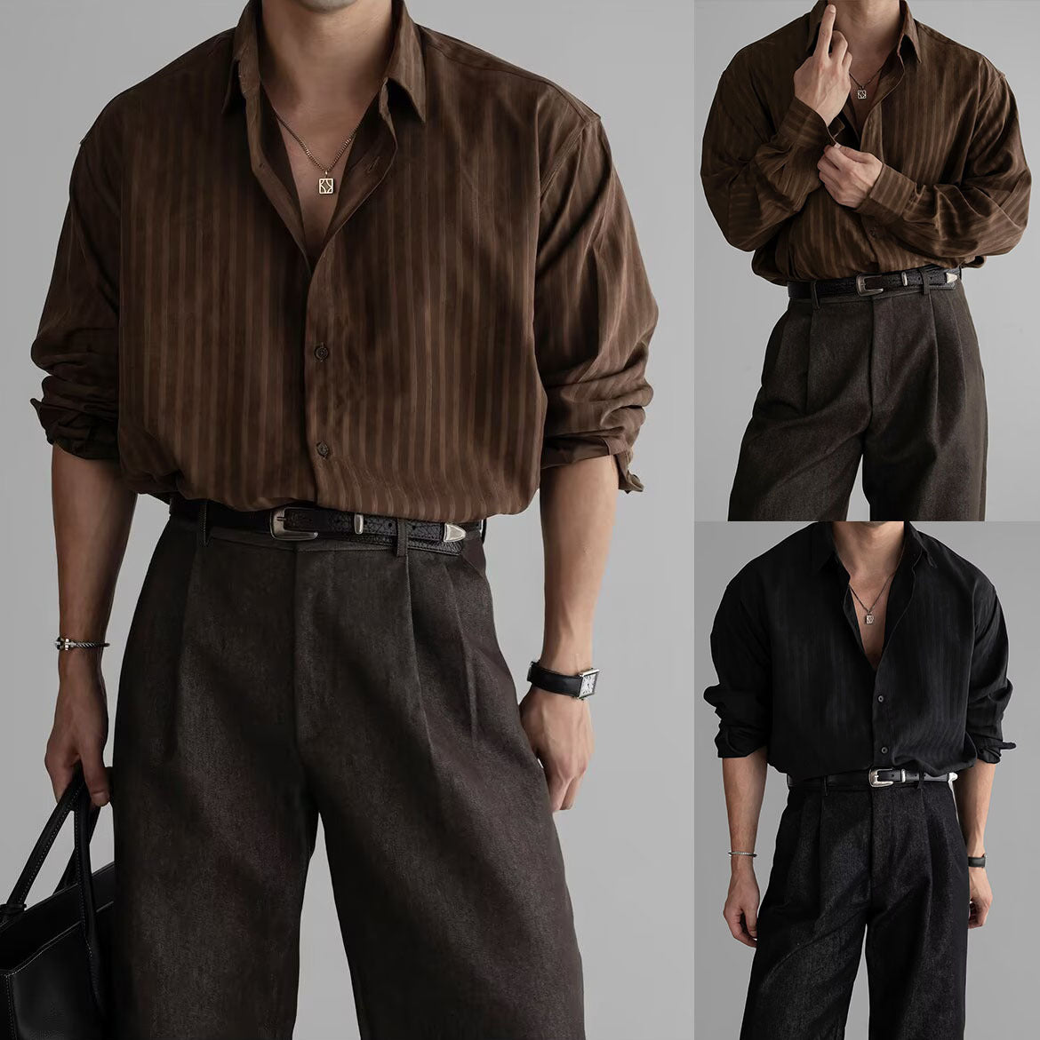 Men's Elegant Shirt with Fine Ribbed Texture