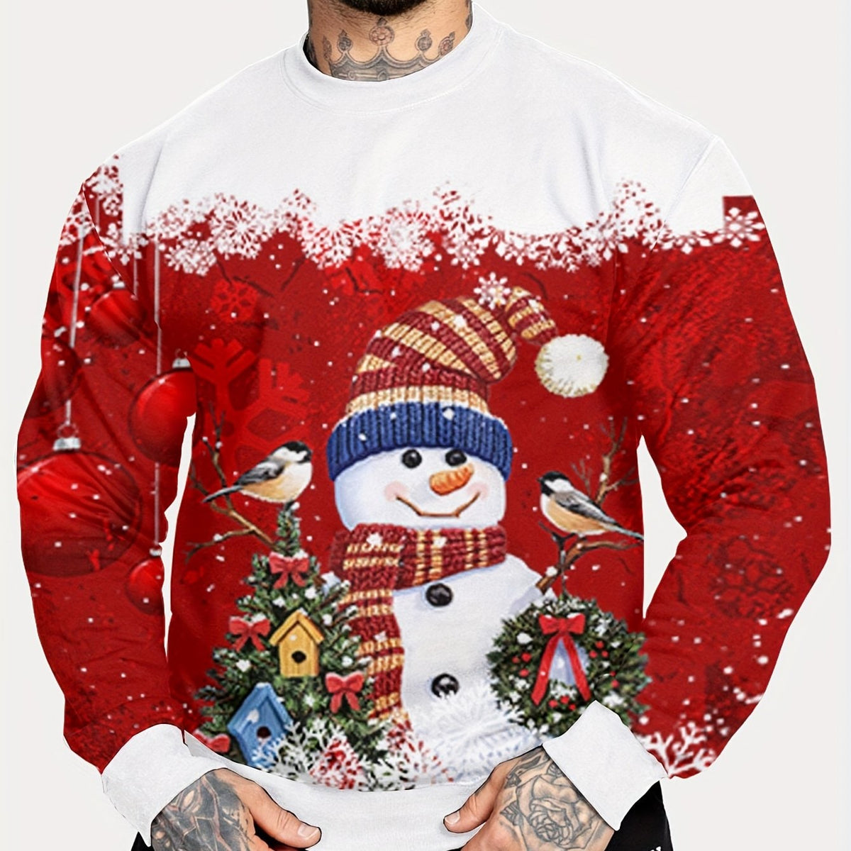 Sweat-shirt de Noël à col rond et manches longues, à motif festif, pour homme