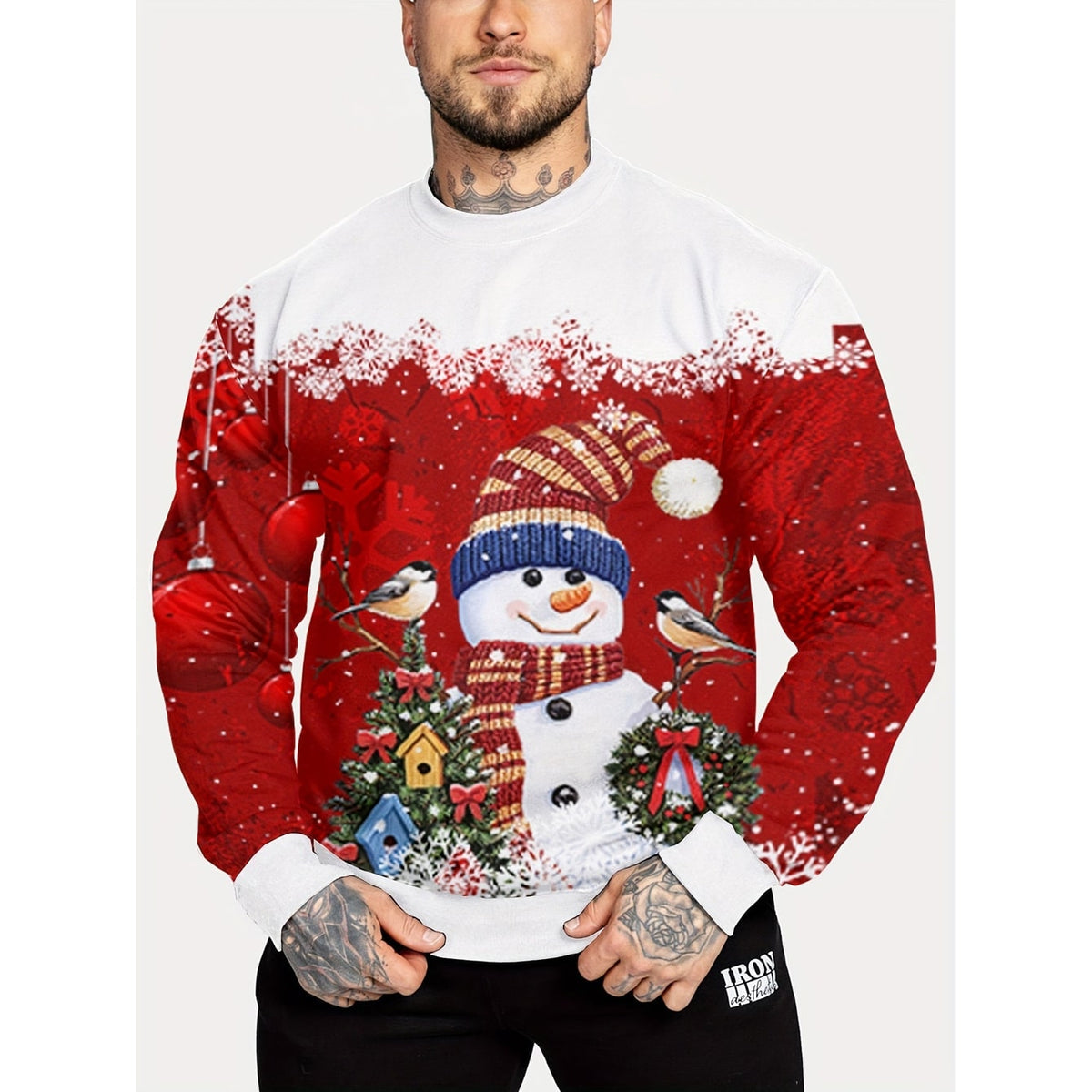 Sweat-shirt de Noël à col rond et manches longues, à motif festif, pour homme