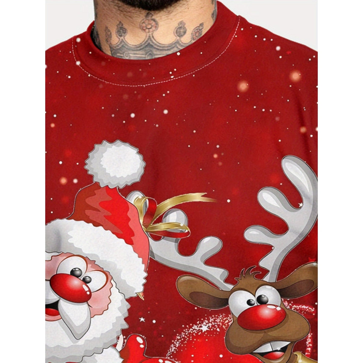 Sweat-shirt de Noël à col rond et manches longues, à motif festif, pour homme