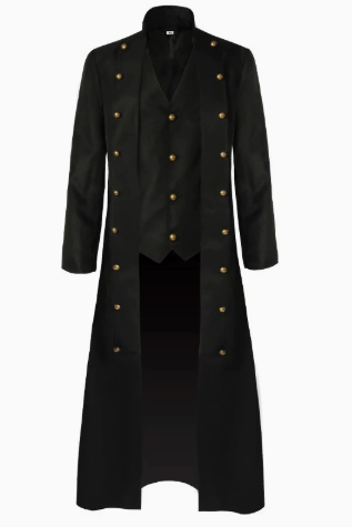 Redingote ajustée pour homme avec gilet intégré, laçage au dos à la taille et boutons décoratifs à double rangée