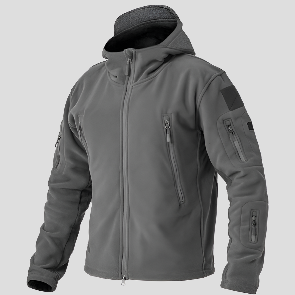 Men's Hooded Fleece Jacket with Multiple Zip Pockets