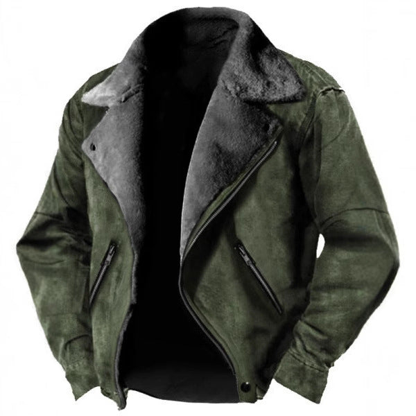 Men's Lambskin-Lined Structured Jacket with Retro Lapel and Zip Pockets