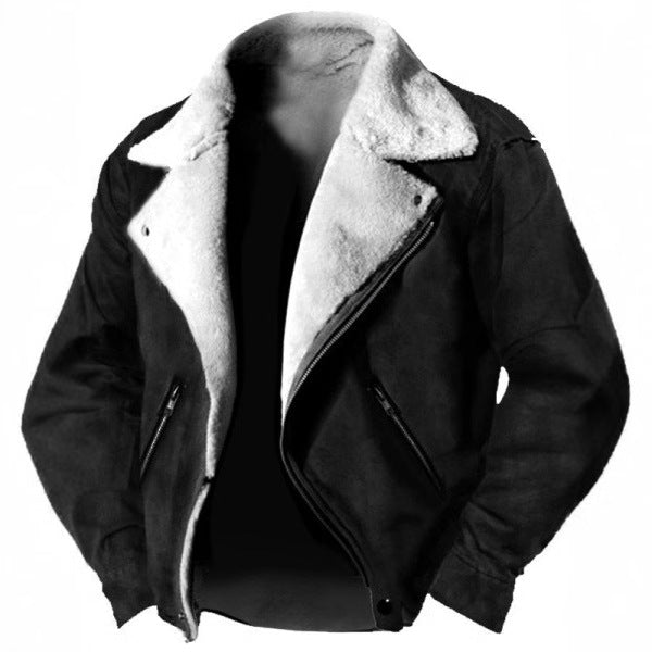 Men's Lambskin-Lined Structured Jacket with Retro Lapel and Zip Pockets