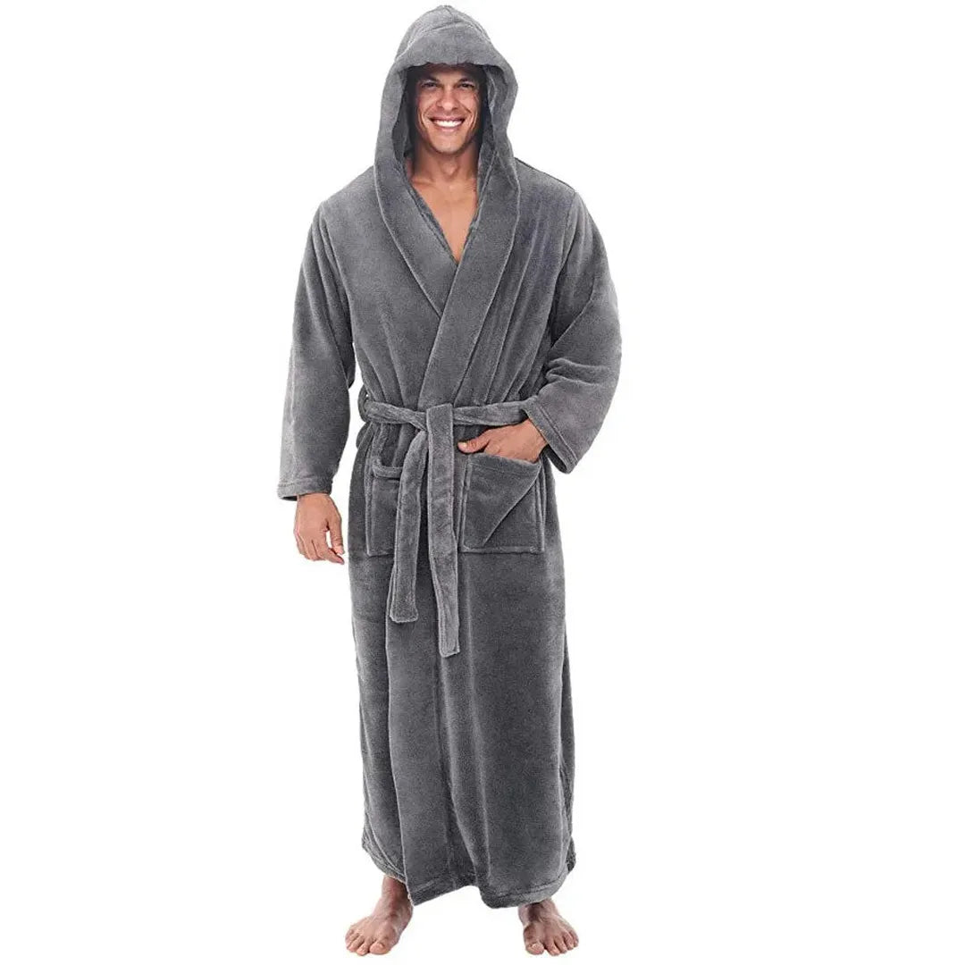 Peignoir de bain long à capuche pour homme avec poches