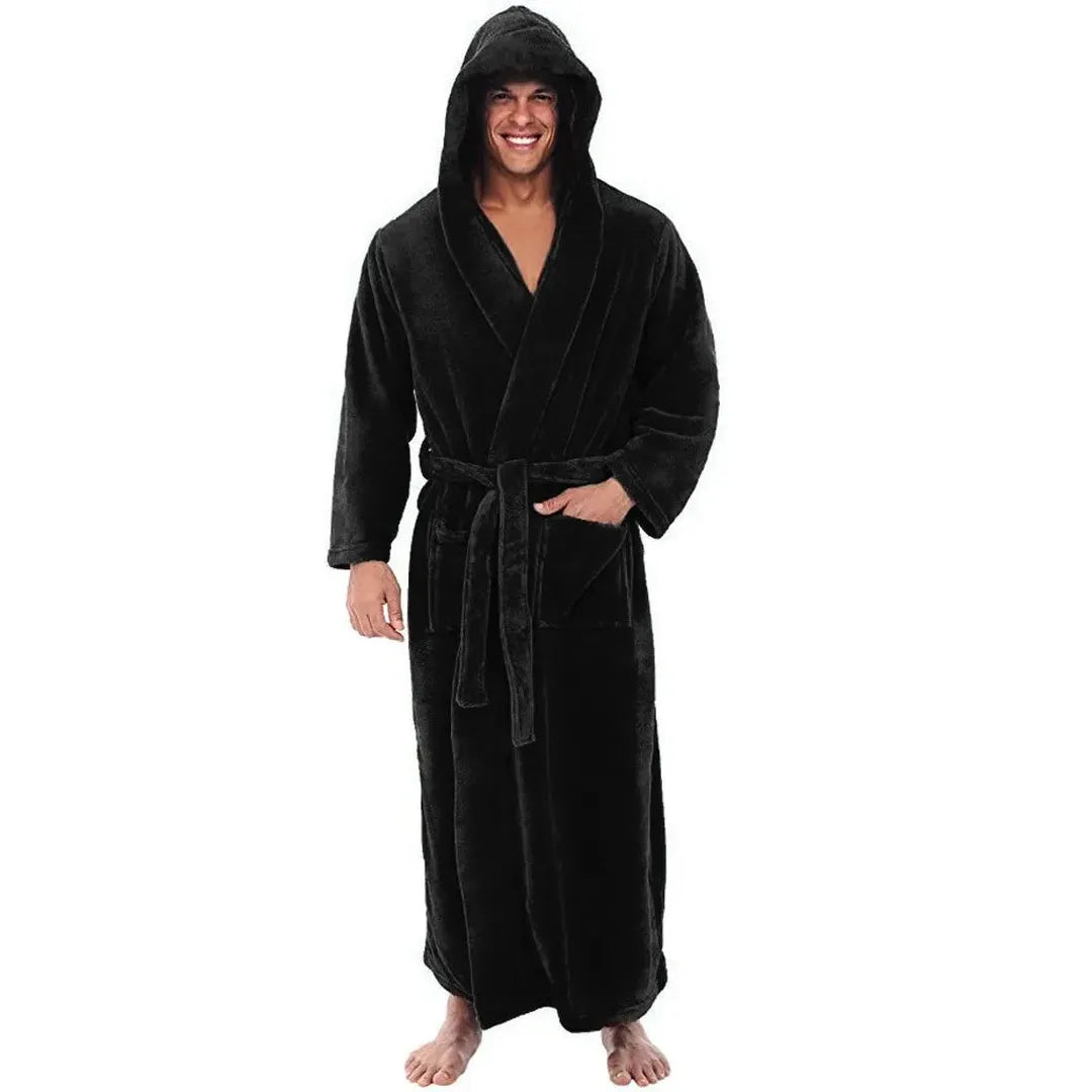 Peignoir de bain long à capuche pour homme avec poches