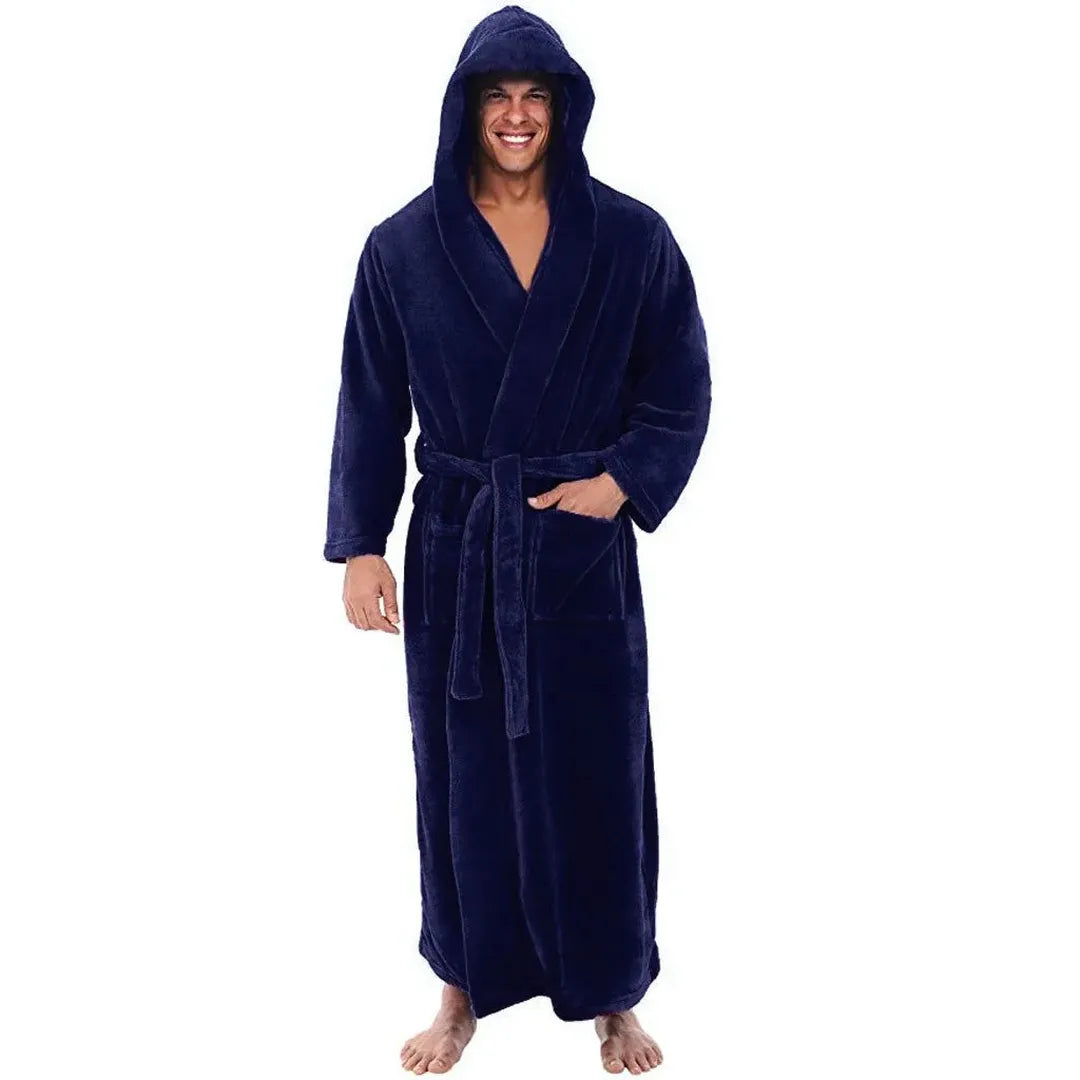 Peignoir de bain long à capuche pour homme avec poches