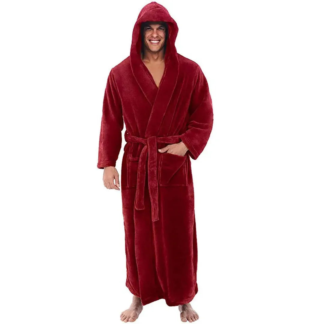 Peignoir de bain long à capuche pour homme avec poches
