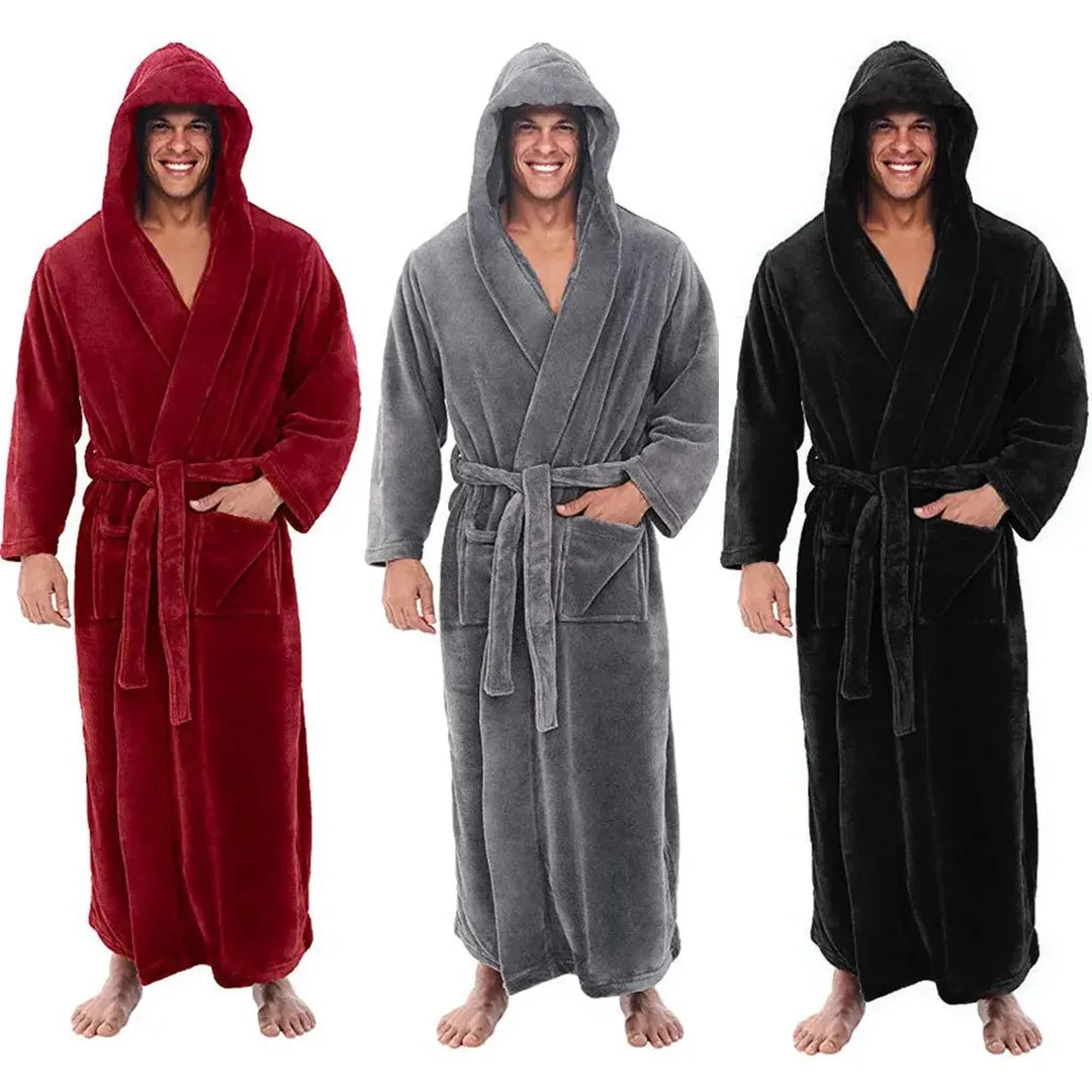 Peignoir de bain long à capuche pour homme avec poches