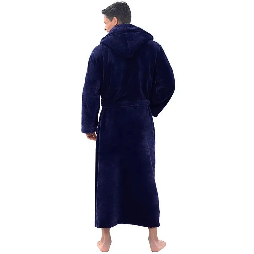Peignoir de bain long à capuche pour homme avec poches