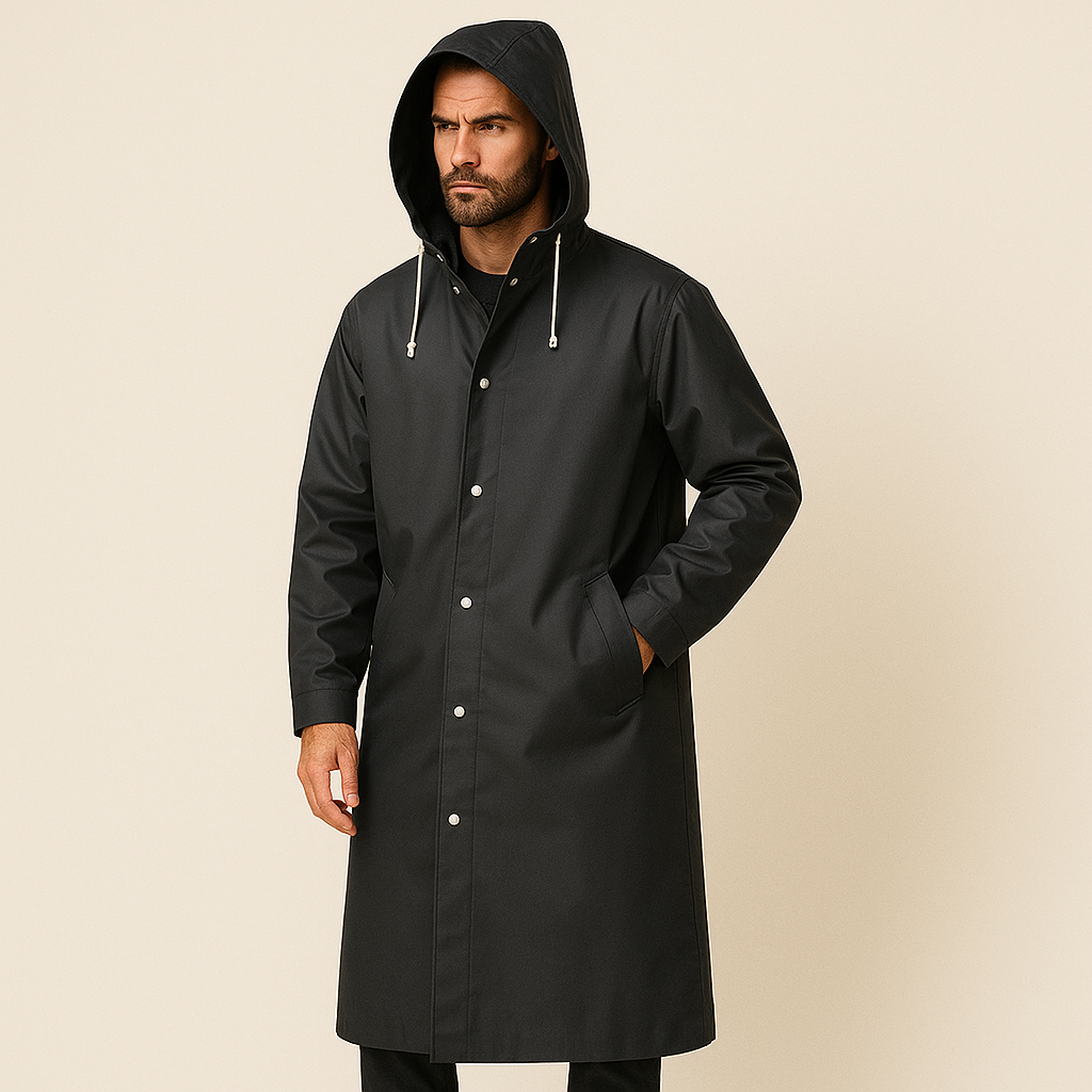 Men's Long Raincoat – Waterproof & Breathable Protection with Hood