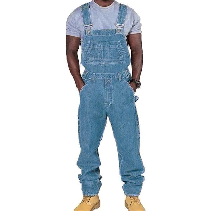 Men's Loose Fit Multi-Pocket Work Bib Overalls