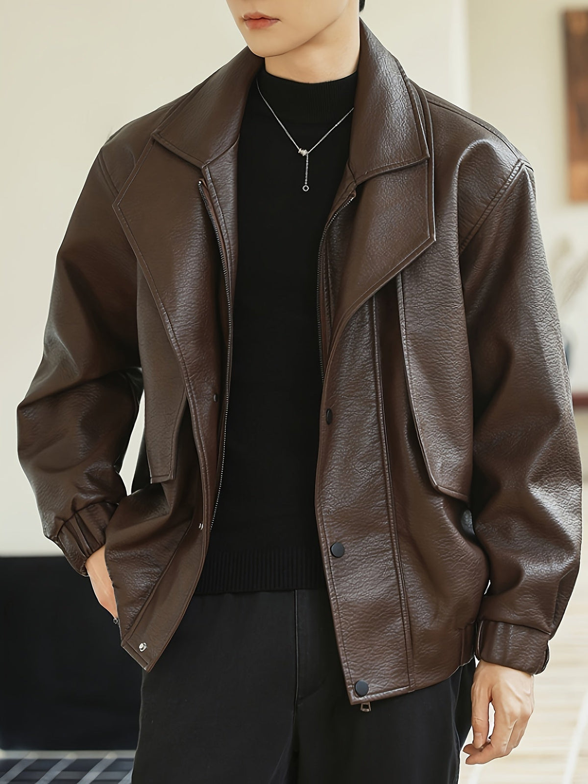Blouson bomber décontracté pour homme en similicuir, coupe standard