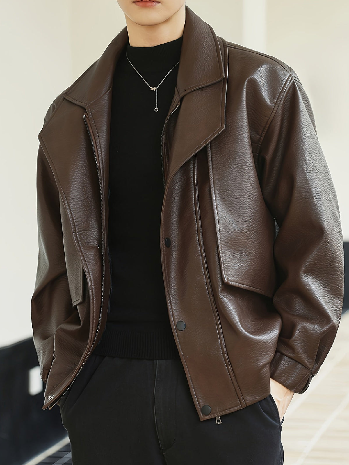 Blouson bomber décontracté pour homme en similicuir, coupe standard