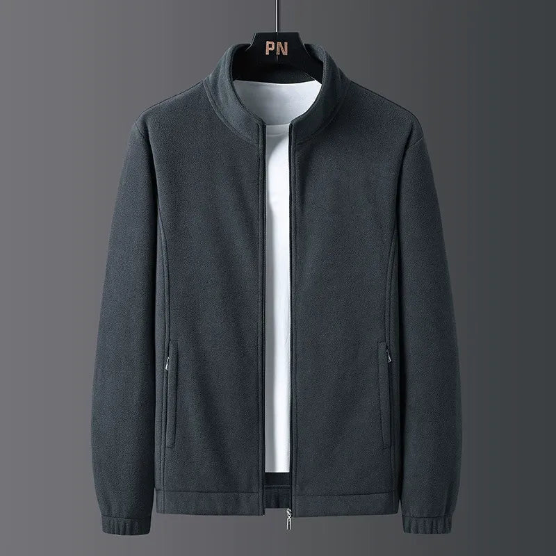 Men's Regular Fit Full-Zip Jacket with Stand Collar, Pockets and Elasticated Hem