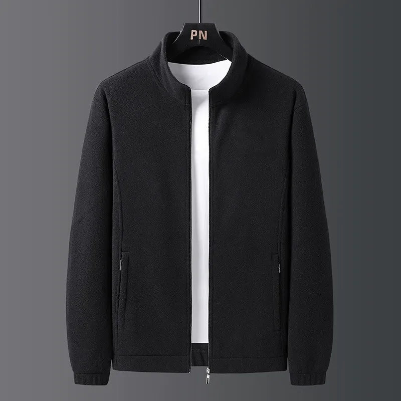 Men's Regular Fit Full-Zip Jacket with Stand Collar, Pockets and Elasticated Hem