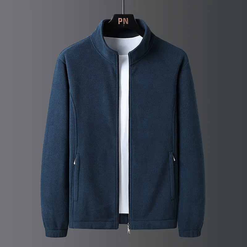 Men's Regular Fit Full-Zip Jacket with Stand Collar, Pockets and Elasticated Hem