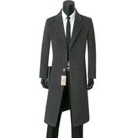 Men's Single-Breasted Slim-Fit Knee-Length Overcoat with Notch Lapels
