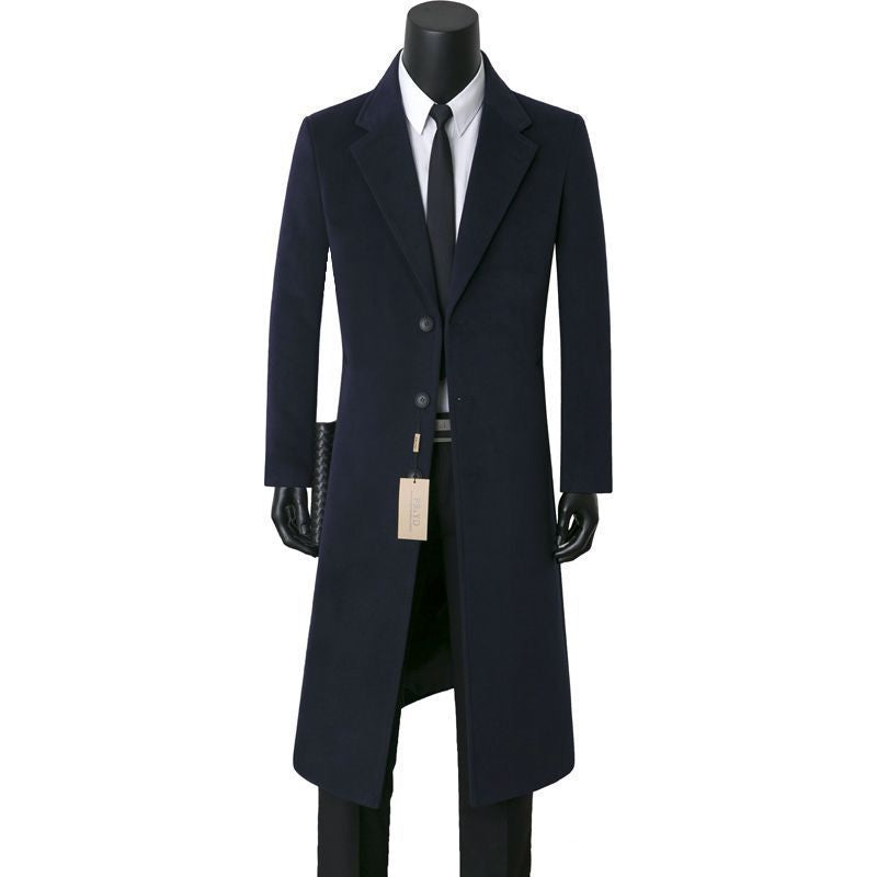 Men's Single-Breasted Slim-Fit Knee-Length Overcoat with Notch Lapels