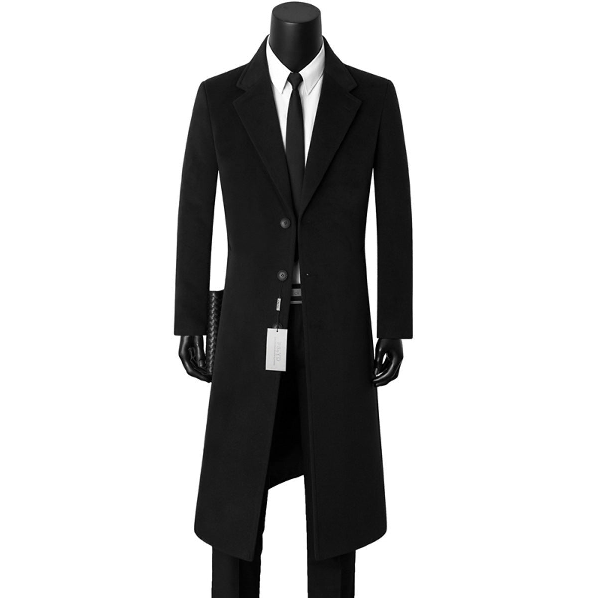 Men's Single-Breasted Slim-Fit Knee-Length Overcoat with Notch Lapels
