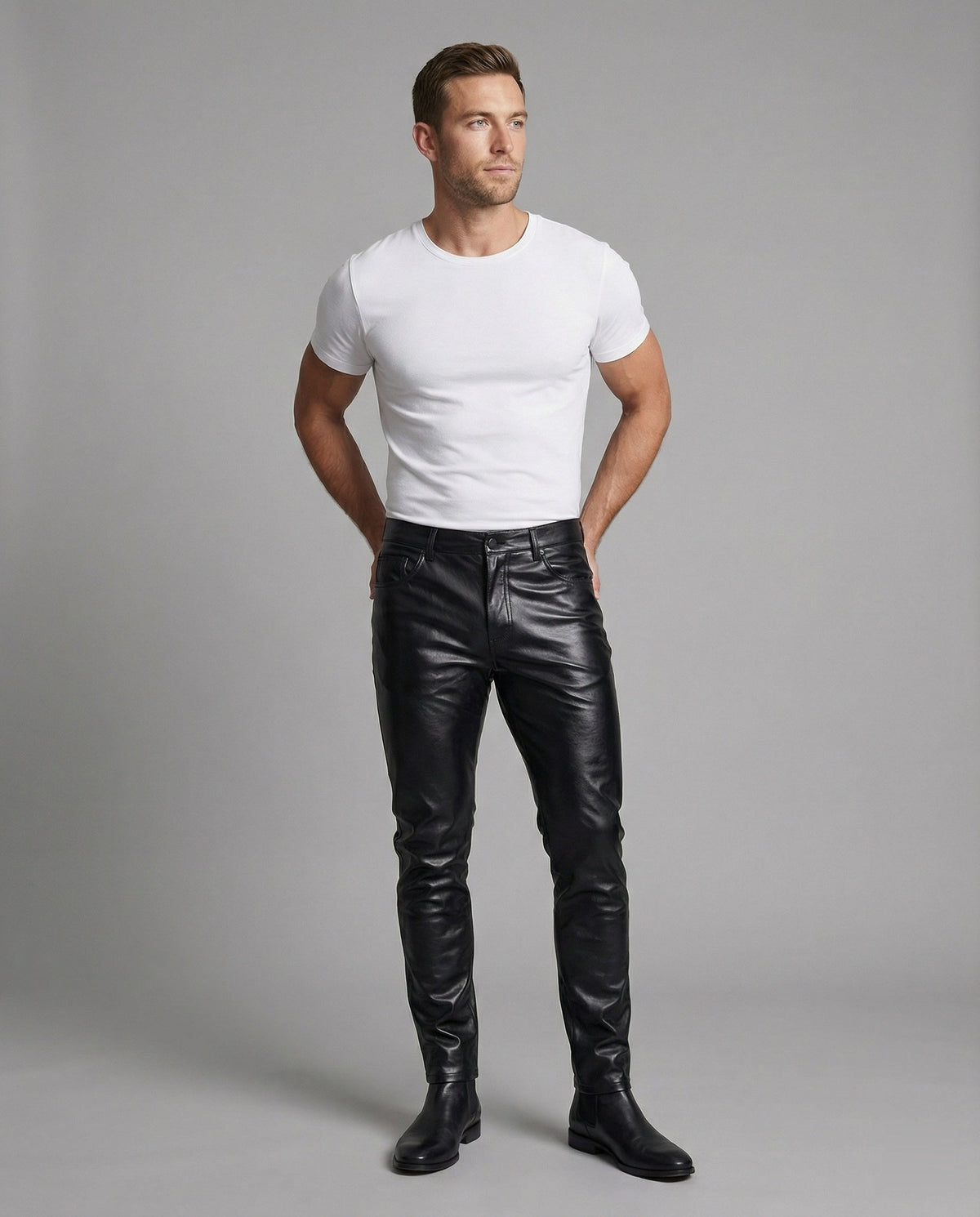 Men's Slim-Fit Faux-Leather Pants with Quilted Details - Vittorelli