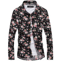 Men's Slim Fit Floral Shirt with Kent Collar and Full Button Placket