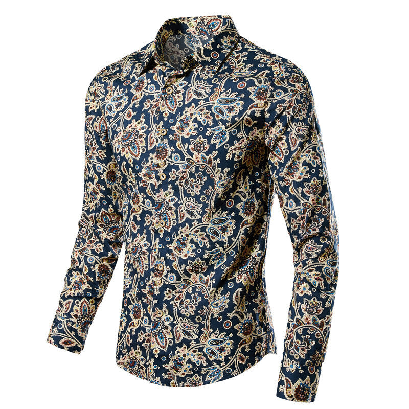 Men's Slim Fit Floral Shirt with Kent Collar and Full Button Placket