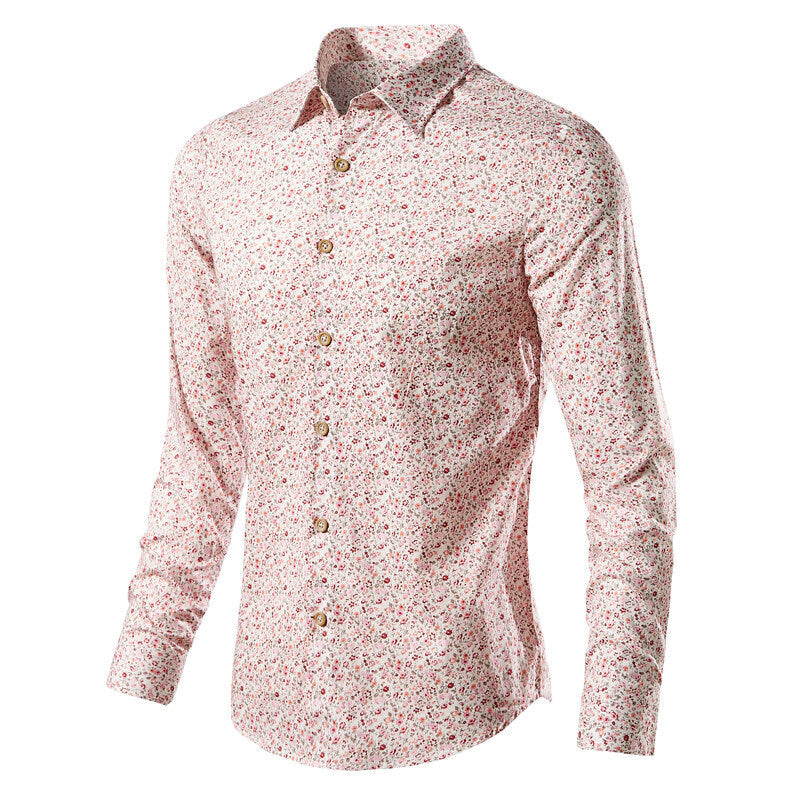 Men's Slim Fit Floral Shirt with Kent Collar and Full Button Placket